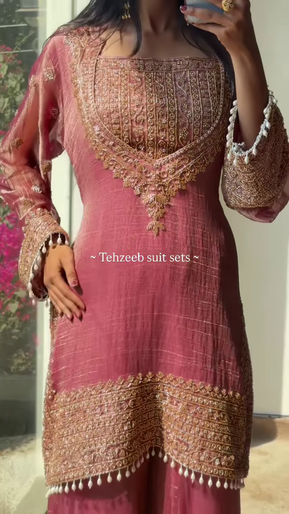 Elegant Olive Green Embroidered Ethnic Suit with Golden Accents