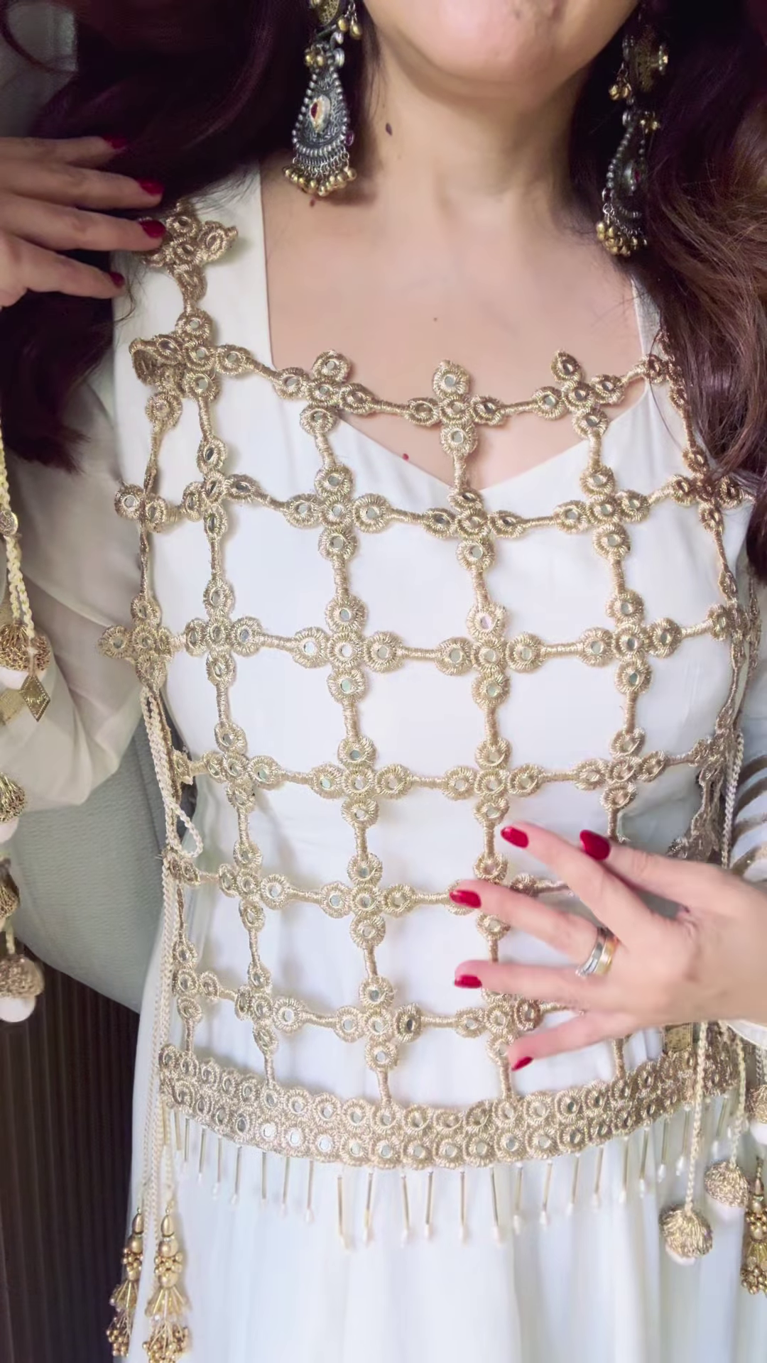 Handcrafted Geometric Mirror Work Waistcoat with Tassel Detail