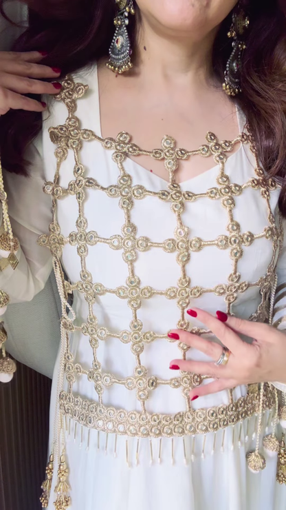Handcrafted Geometric Mirror Work Waistcoat with Tassel Detail