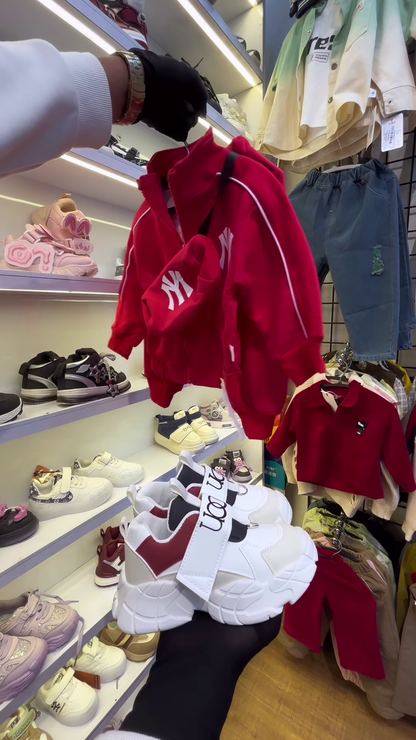 Children’s Burgundy Teddy Bear Sweatshirt and Matching Sneakers