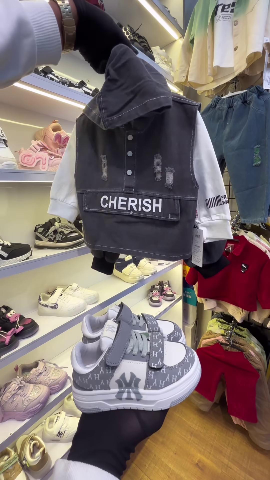 Children’s Burgundy Teddy Bear Sweatshirt and Matching Sneakers
