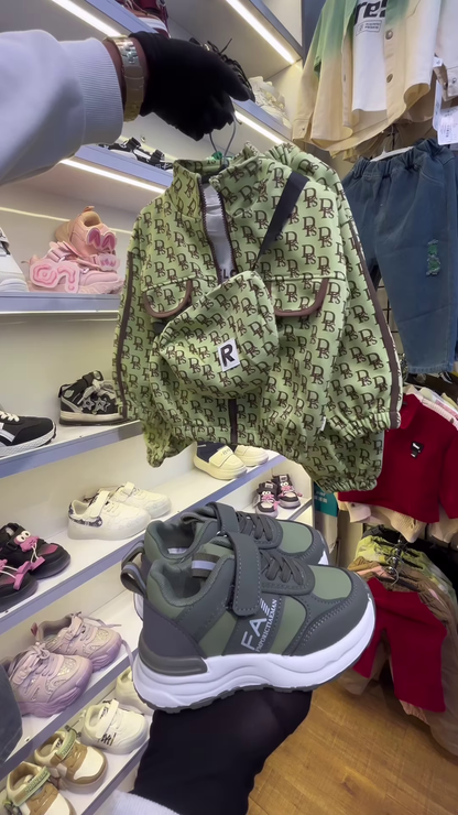 Children’s Burgundy Teddy Bear Sweatshirt and Matching Sneakers