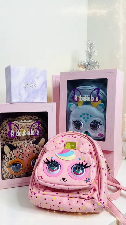 Pink Unicorn-Themed Mini Backpack for Kids with Interactive Eyes