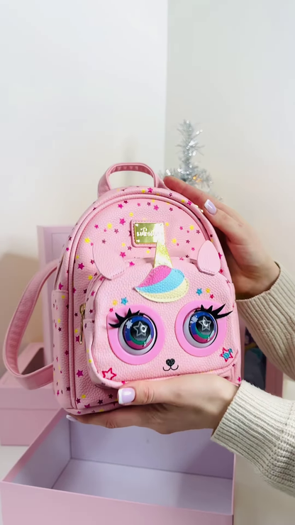 Pink Unicorn-Themed Mini Backpack for Kids with Interactive Eyes