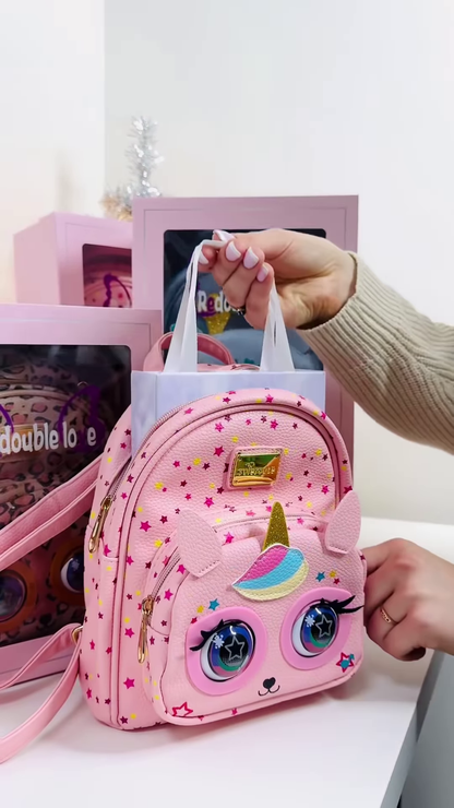 Pink Unicorn-Themed Mini Backpack for Kids with Interactive Eyes