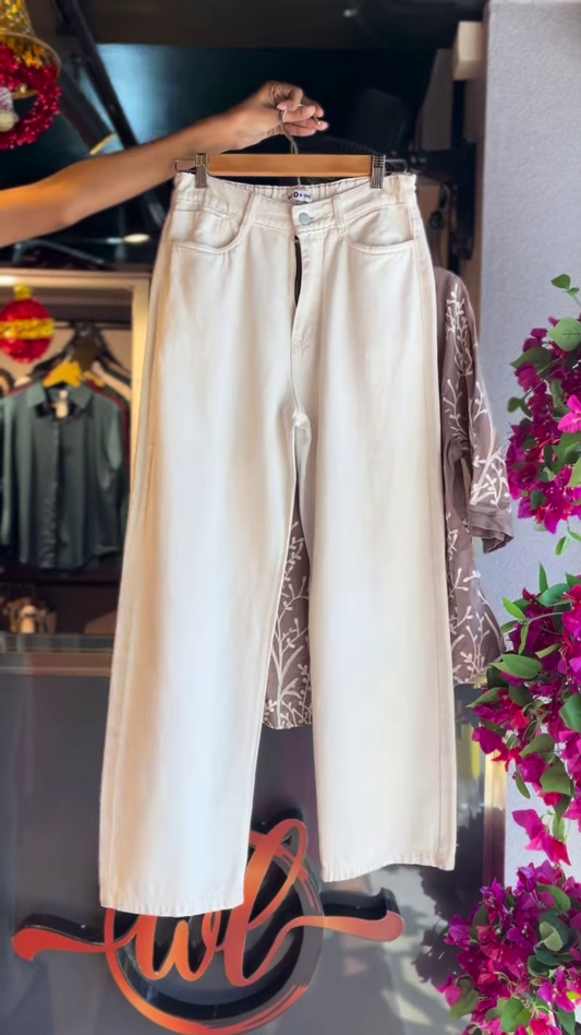 Mauve Embroidered High-Low Tunic with White Linen Trousers