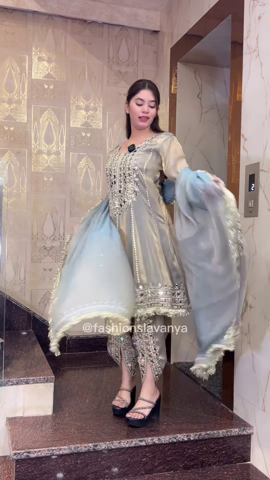 Regal Olive Green Silk Anarkali with Heavy Mirror Work
