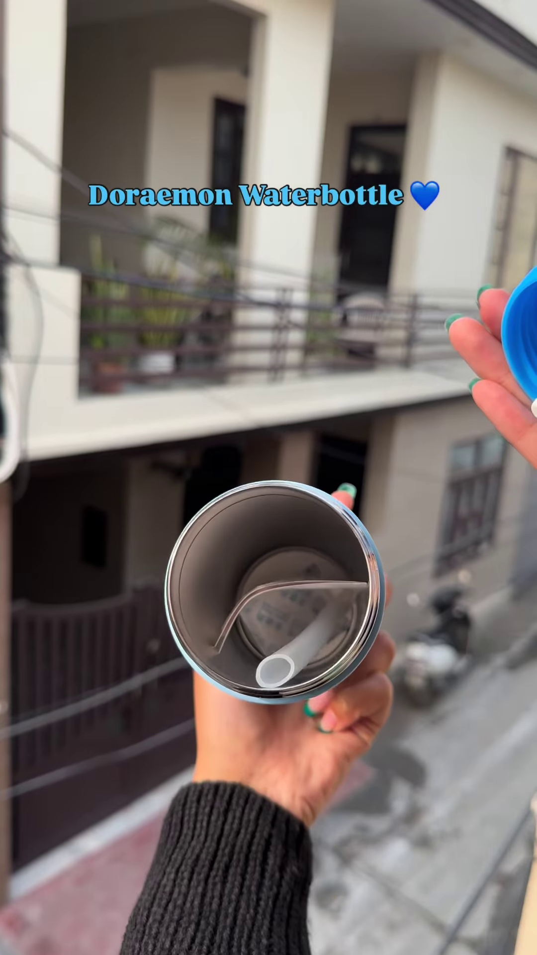 Character-Themed Blue Water Bottle with Interactive 3D Cap