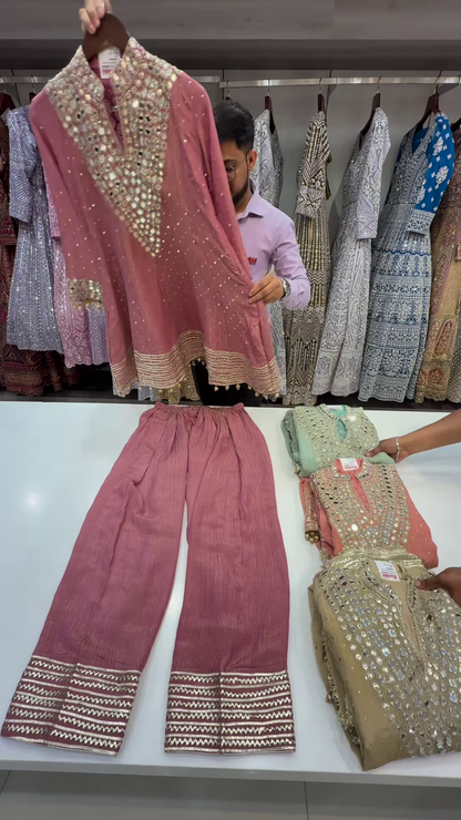 Mauve Georgette Suit with Geometric Mirror and Zari Work