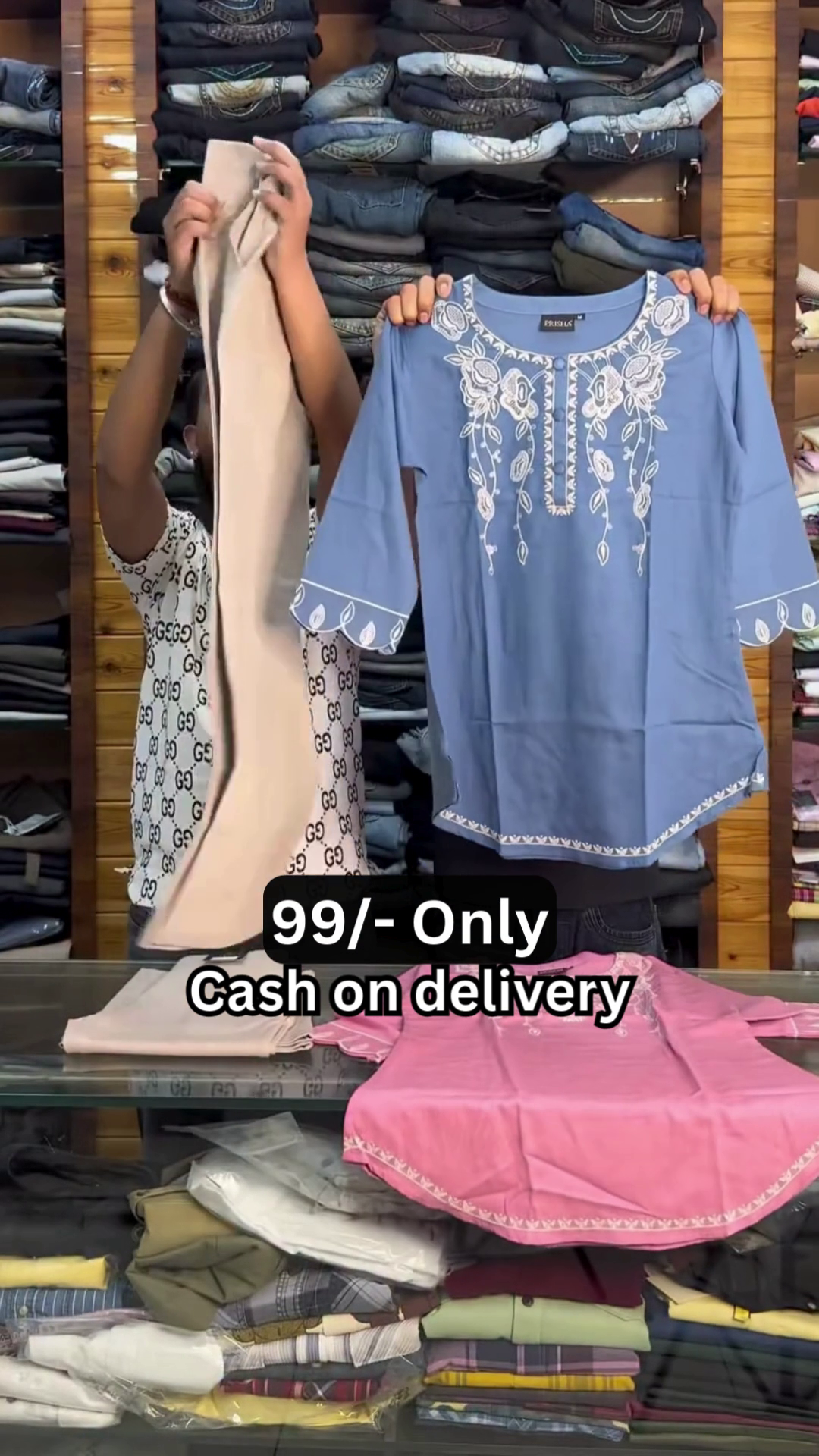 Pink Cotton Tunic with White Chikankari-Style Embroidery