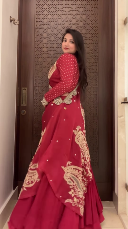 Radiant Maroon Georgette Anarkali with Heavy Golden Paisley Embroidery