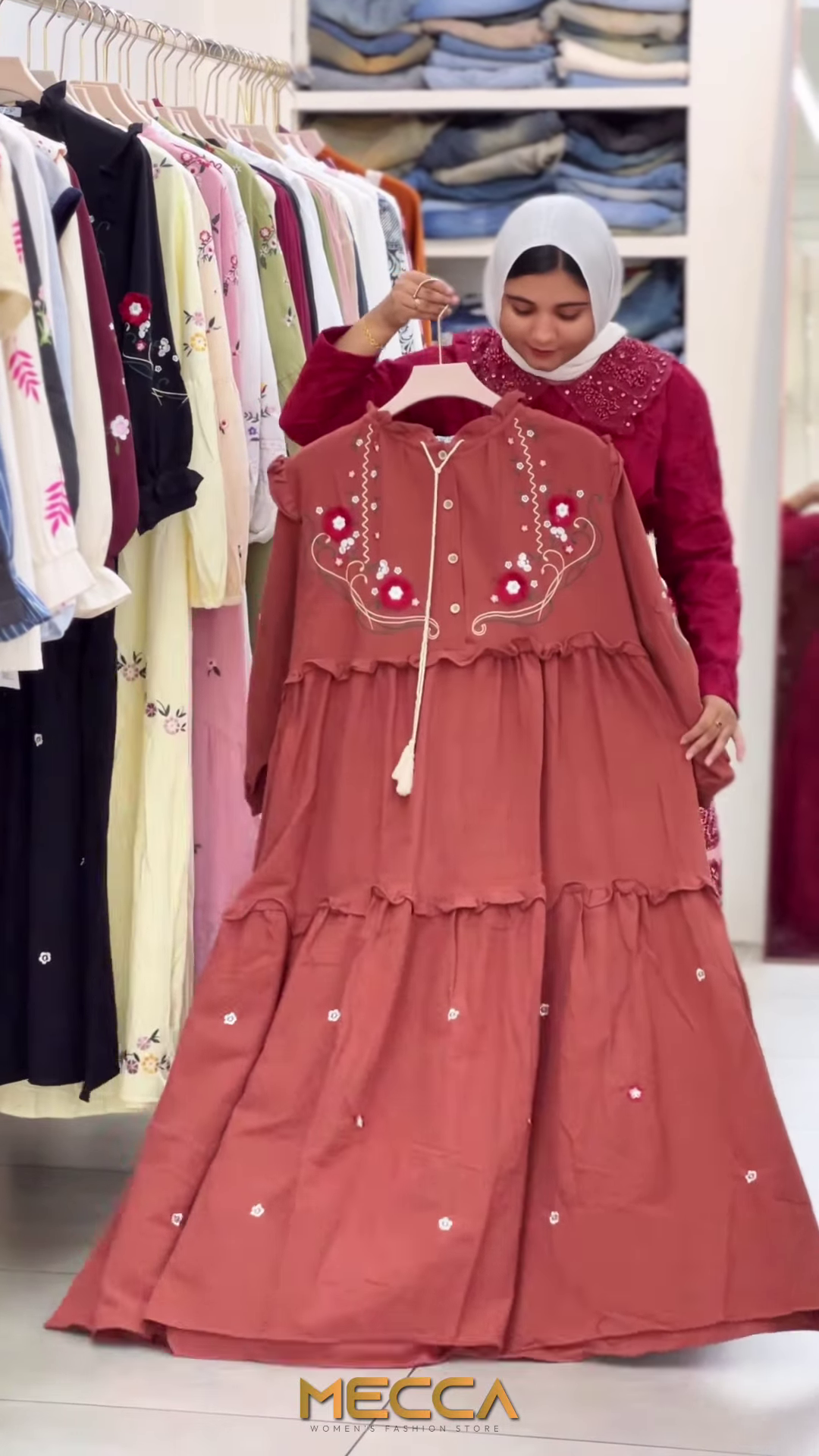 Black Tiered Ethnic Dress with Red Rose Embroidery and Tassels