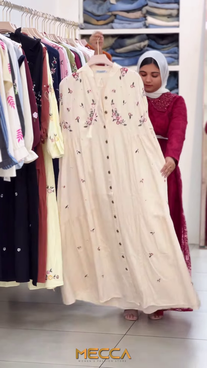Black Tiered Ethnic Dress with Red Rose Embroidery and Tassels