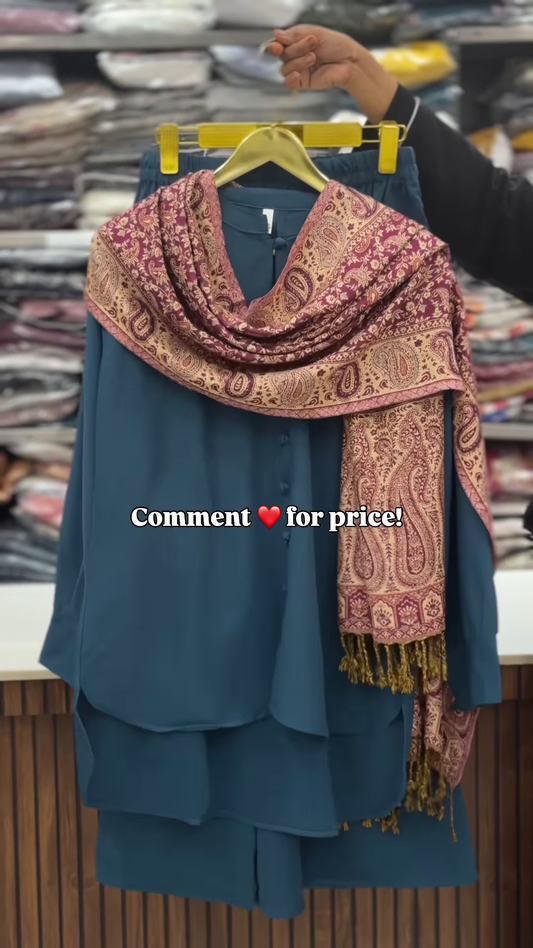 Classic Black Longline Tunic with Rich Kashmiri-Inspired Paisley Shawl