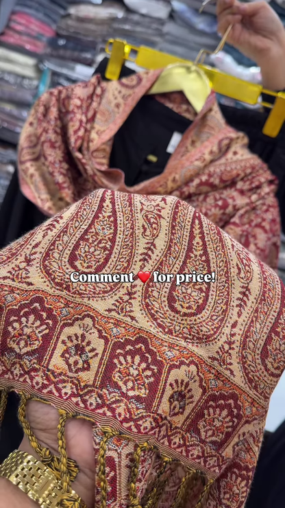 Classic Black Longline Tunic with Rich Kashmiri-Inspired Paisley Shawl