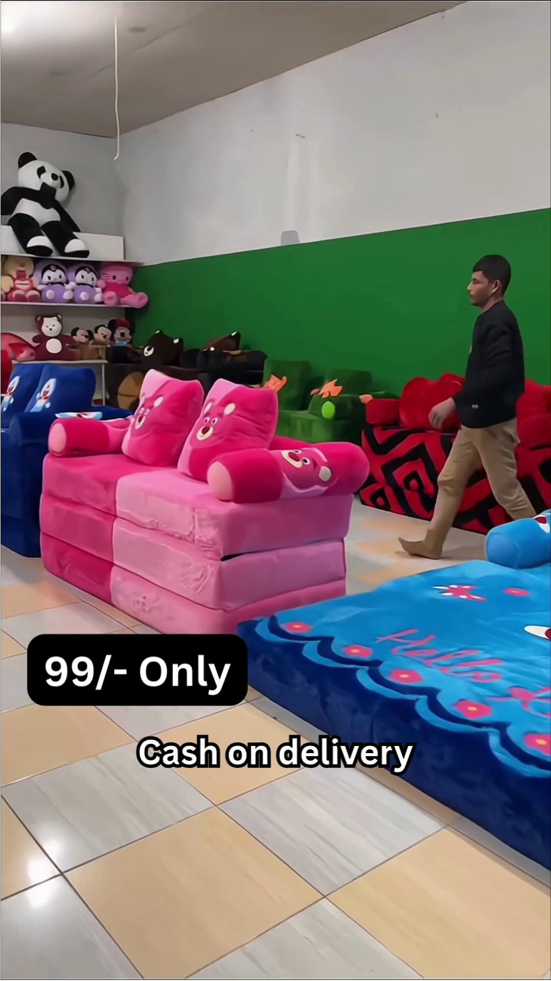 Portable Foldable Sofa Bed with Character-Themed Plush Fabric