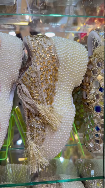 Luxury Heavily Embellished Pearl and Sequin Platform Juttis