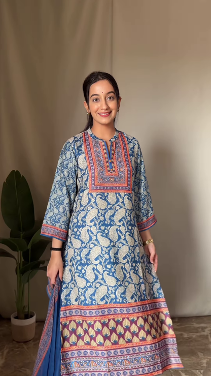 Ivory Silk Kurta with Traditional Multicolored Paisley Weaving