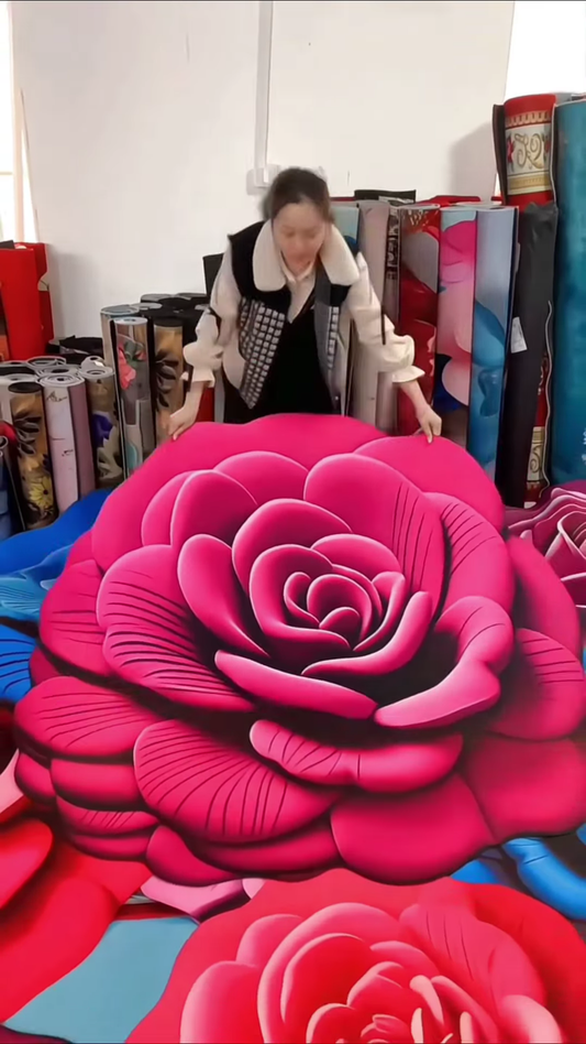 Large 3D Red Rose Shaped Floor Mat for Romantic Home Decor