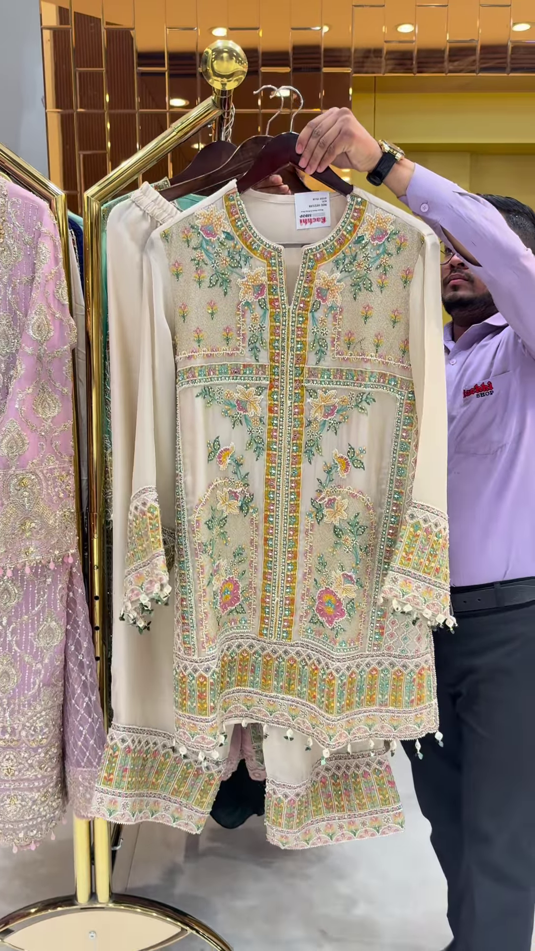 Mint Green Silk Kurta with Intricate Gold and Floral Embroidery