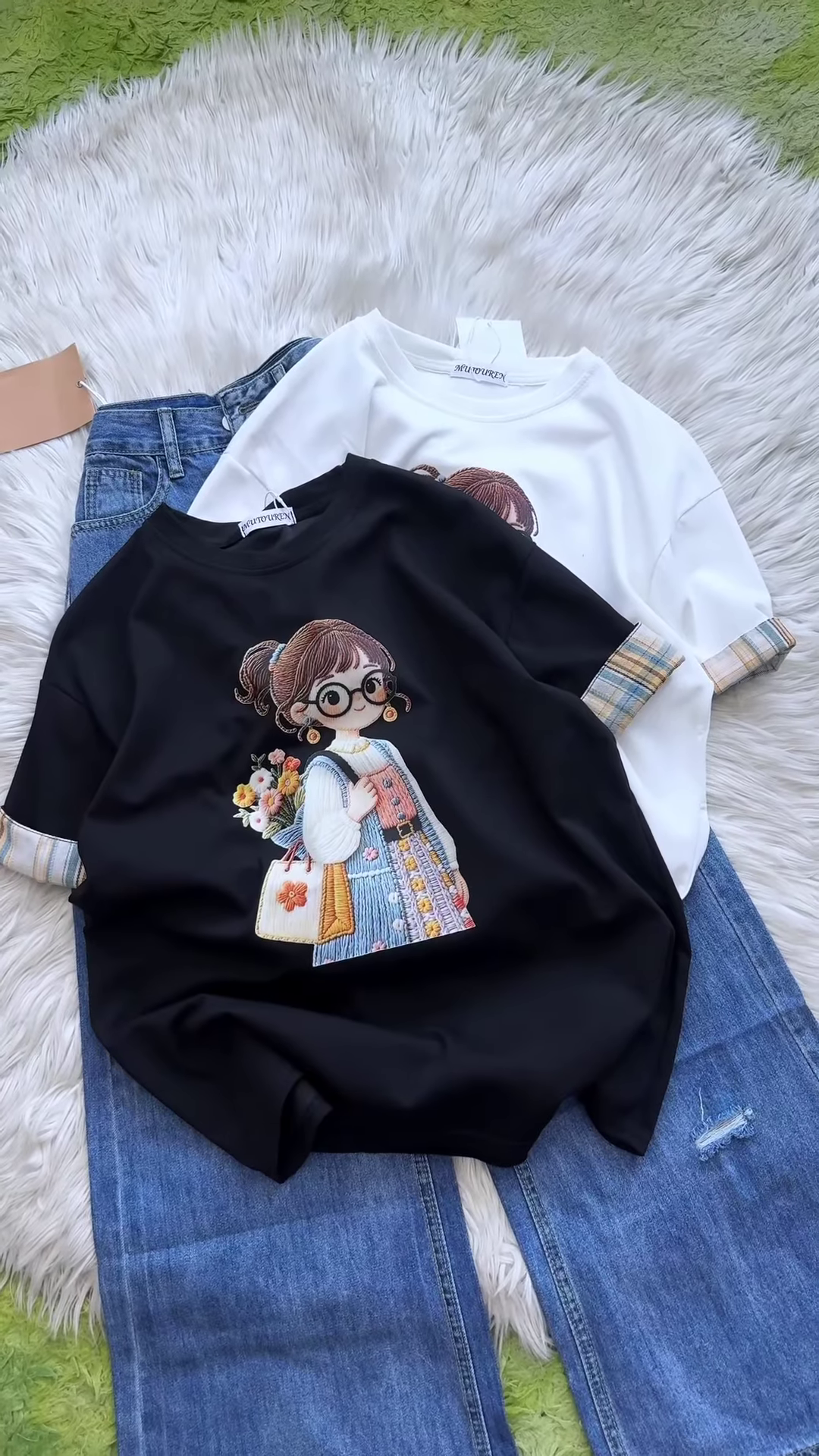 Embroidered Girl-Graphic Crew-Neck T-Shirt Collection