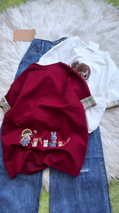 Embroidered Girl-Graphic Crew-Neck T-Shirt Collection