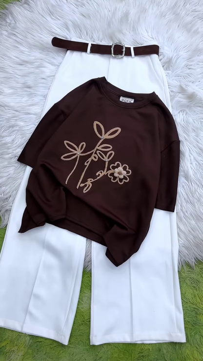 Sophisticated Embroidered Tee and Trouser Ensemble