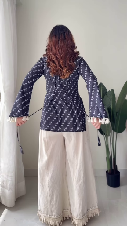 Boho-Chic Floral Tunic and Flared Palazzo Set
