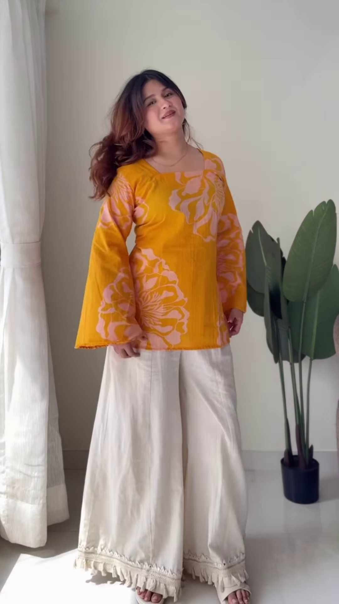 Boho-Chic Floral Tunic and Flared Palazzo Set