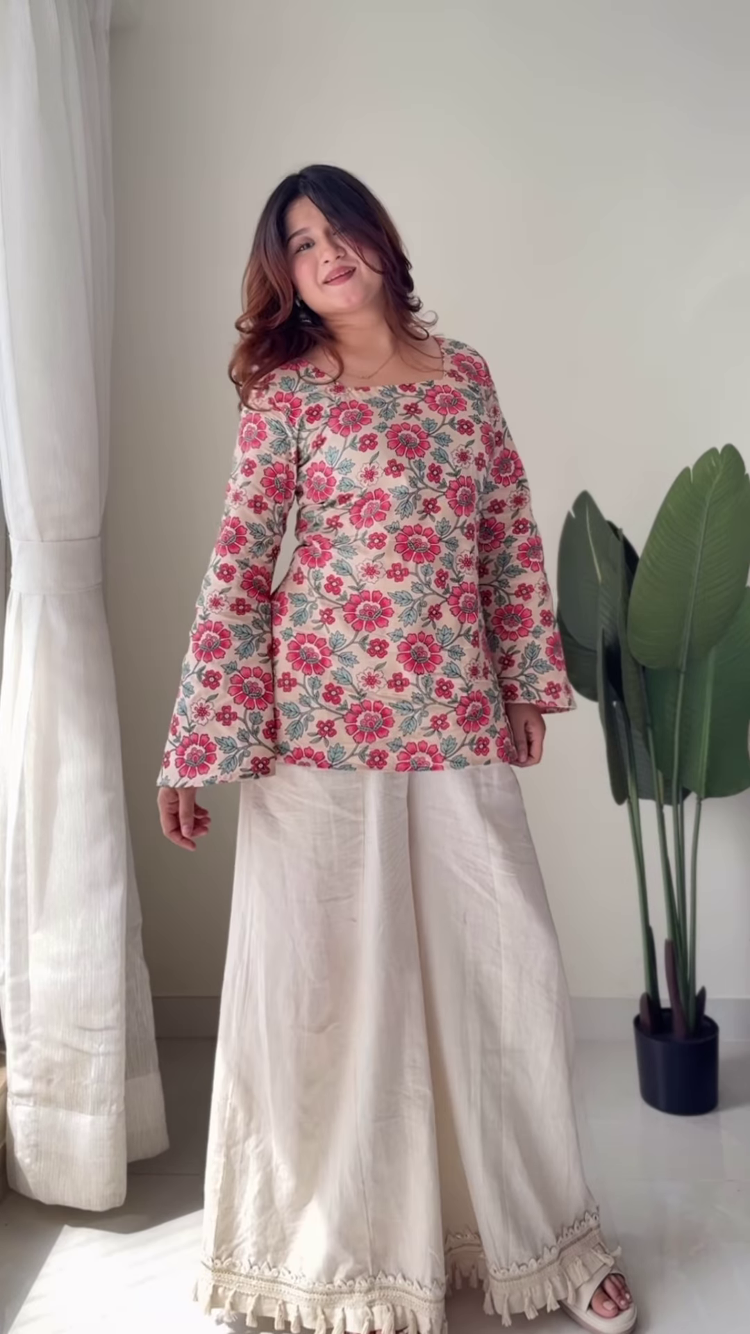 Boho-Chic Floral Tunic and Flared Palazzo Set