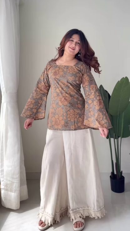 Boho-Chic Floral Tunic and Flared Palazzo Set