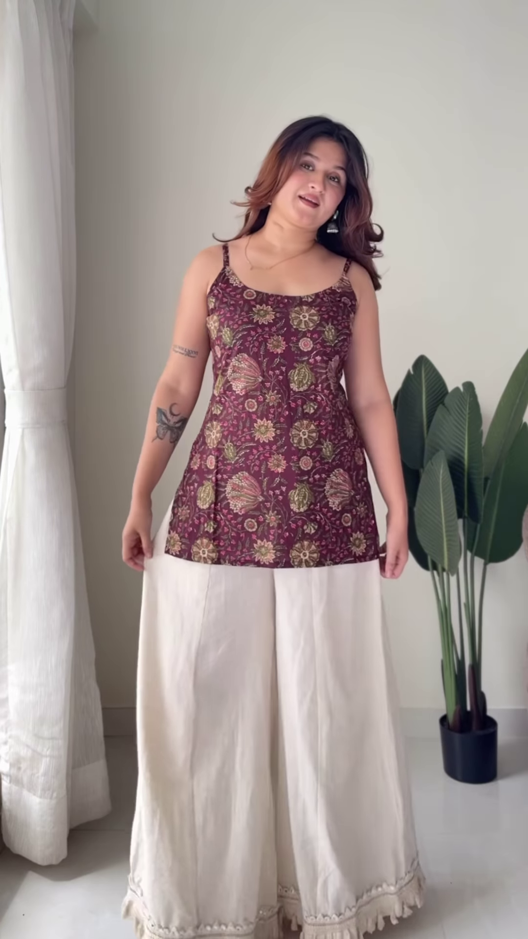 Boho-Chic Floral Tunic and Flared Palazzo Set