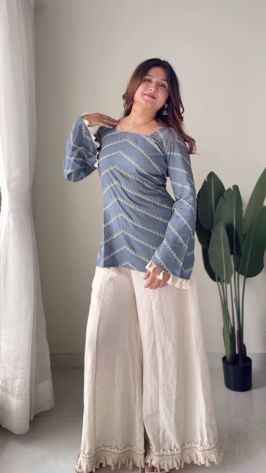 Boho-Chic Floral Tunic and Flared Palazzo Set