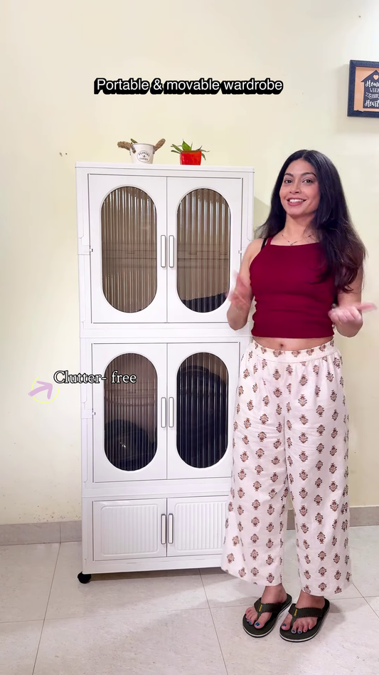 Portable & Movable Clutter-Free Wardrobe with Fluted Arched Doors