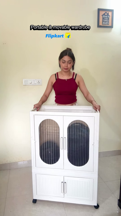 Portable & Movable Clutter-Free Wardrobe with Fluted Arched Doors
