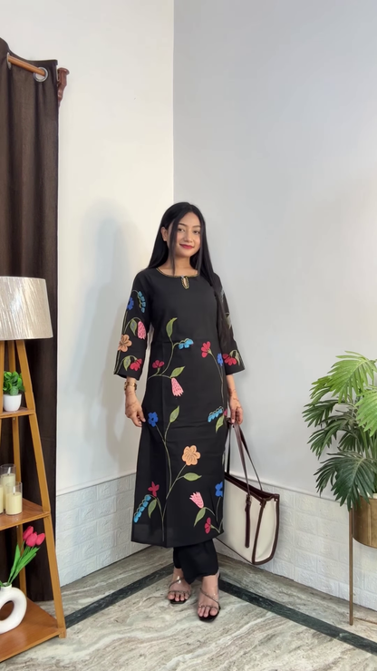 Artisanal Floral Kurta and Trouser Set Collection
