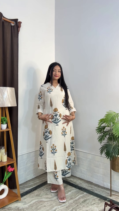 Artisanal Floral Kurta and Trouser Set Collection