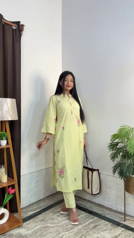 Artisanal Floral Kurta and Trouser Set Collection