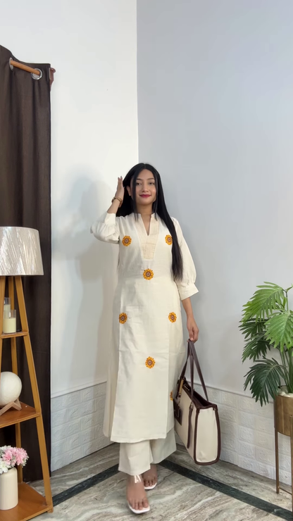 Artisanal Floral Kurta and Trouser Set Collection