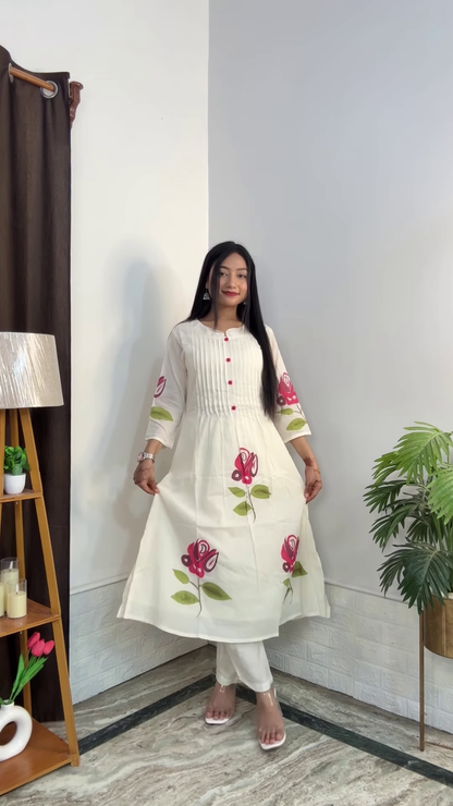 Artisanal Floral Kurta and Trouser Set Collection