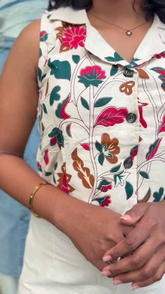 Floral Print Collared Crop Top and Matching Palazzo Set