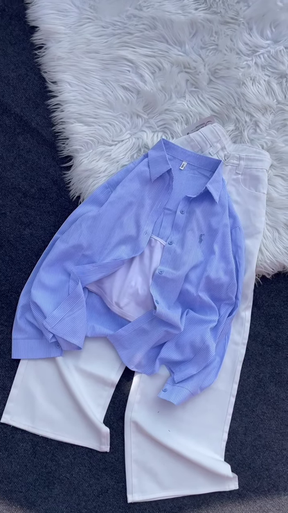 Classic Striped Button-Down Shirt and Trouser Co-ord Set