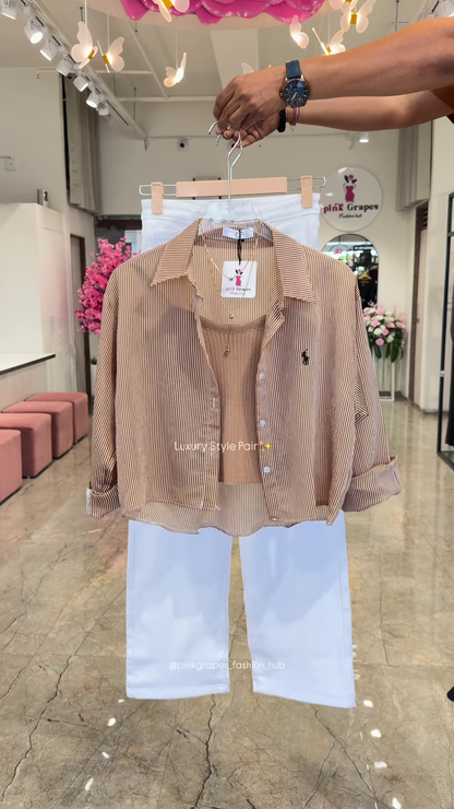 Luxury Striped Shirt and White Trouser Co-ord Set