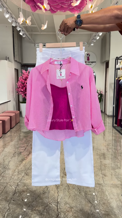 Luxury Striped Shirt and White Trouser Co-ord Set