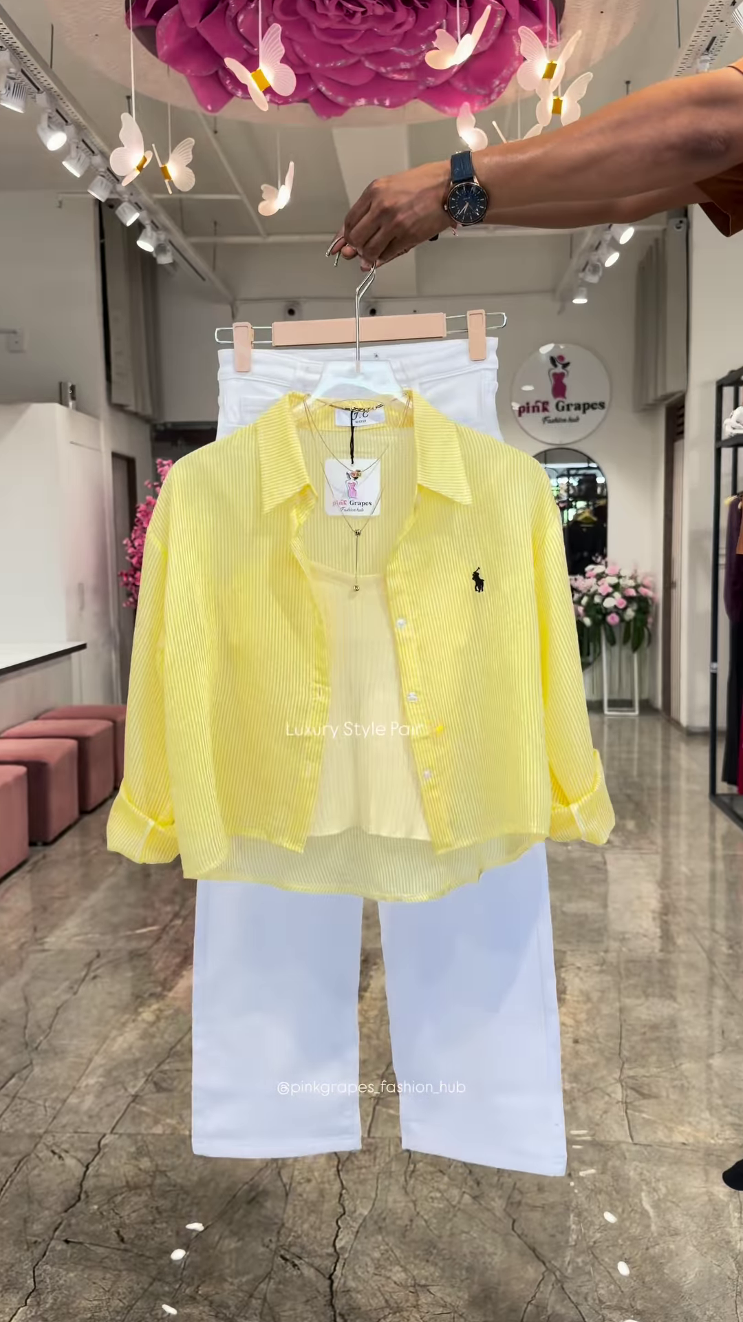 Luxury Striped Shirt and White Trouser Co-ord Set
