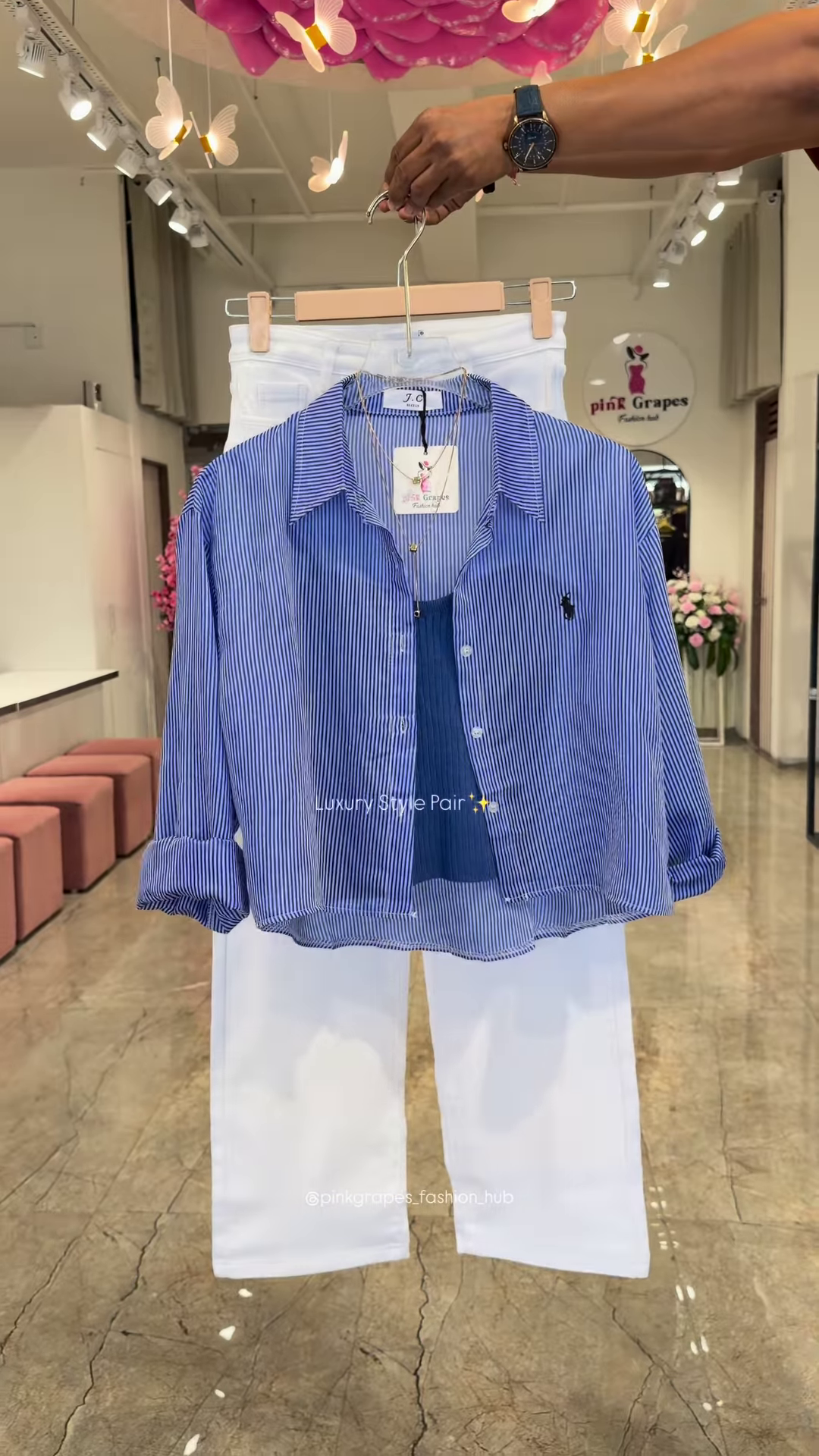Luxury Striped Shirt and White Trouser Co-ord Set