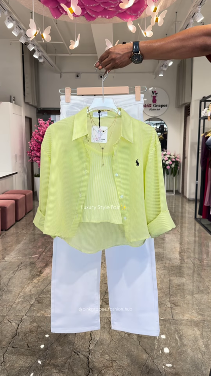Luxury Striped Shirt and White Trouser Co-ord Set