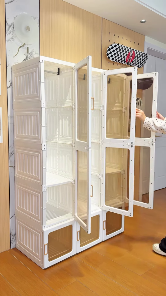 Modular Folding Closet with Translucent Swing-Doors