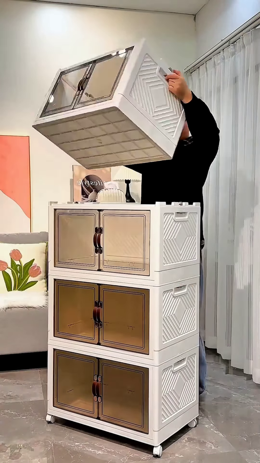 Multipurpose Modular Storage Cabinet with Clear Swing-Doors