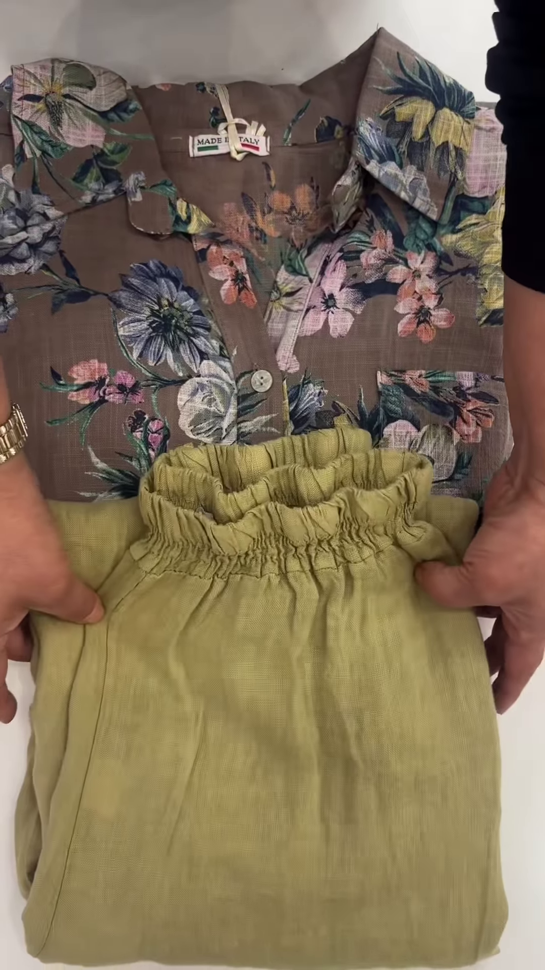 Floral Linen Shirt and Elastic-Waist Trousers Co-ord Set
